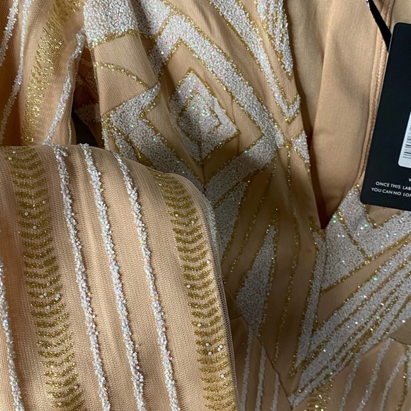 Prettylittlething women's Gold Glitter Plunge Mesh Insert Midi Dress size 4 - Picture 6 of 6